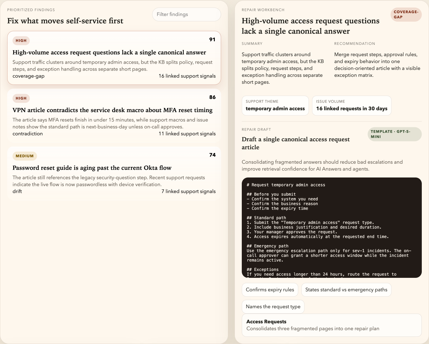 KB Sentinel findings and repair workbench